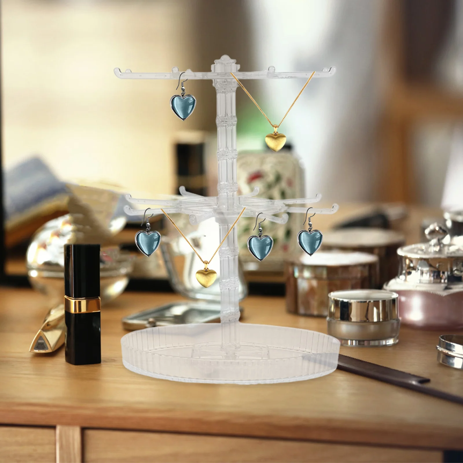 

Вращающаяся подставка для ювелирных изделий, 2-уровневый дисплей, вращающийся держатель для ожерелья, брелок-органайзер, устойчивая основа для браслетов, сережек, одежды