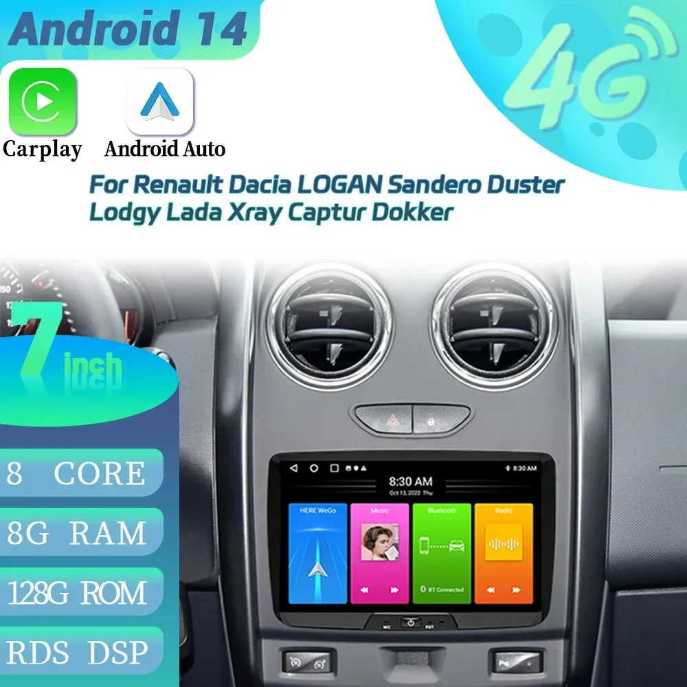 Android 13 For Renault Dacia LOGAN Sandero Duster Lodgy Lada Xray Wireless Carplay 4G Multimedia Car Radio 2 Din Screen WIFI GPS