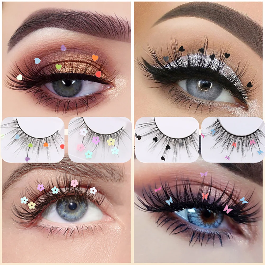 

4 Pairs Sequins False Eyelashes Set Individual High Performance Cosplay Women Sparkly Colorful Fake