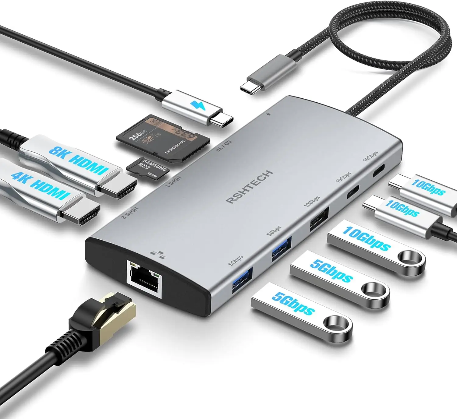 

Многофункциональная док-станция USB-C 11-в-1 с двумя портами HDMI 4K/8K, поддержкой PD 100 Вт, Gigabit Ethernet и кардридером для расширения возможностей ноутбука