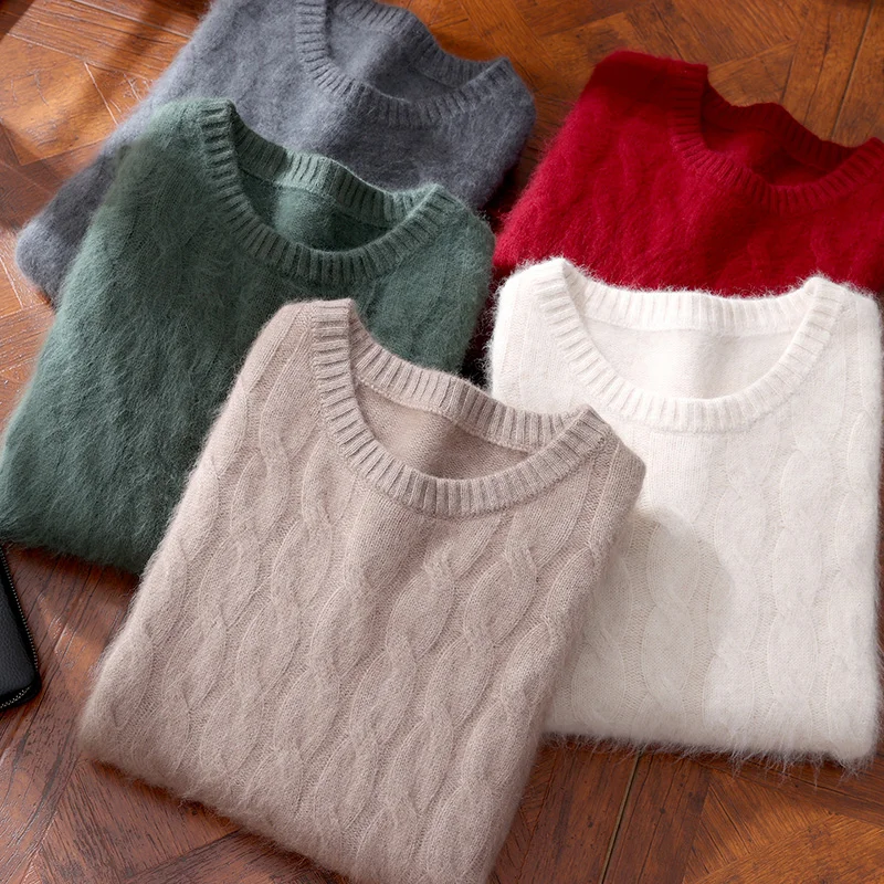 

Aliselect Men Mink Cashmere Sweater O-neck Pullover Autumn Winter Basic Bottom Sweater 100% Mink Cashmere Knitwear Soft Clothing