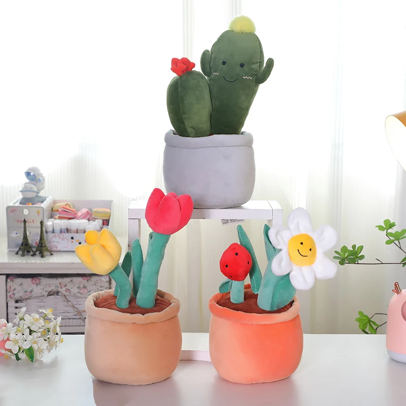 19/35cm planta de dibujos animados en maceta muñeco de peluche Cactus Aloe Vera tulipán seta girasol peluche en maceta decoración del hogar regalo para niños