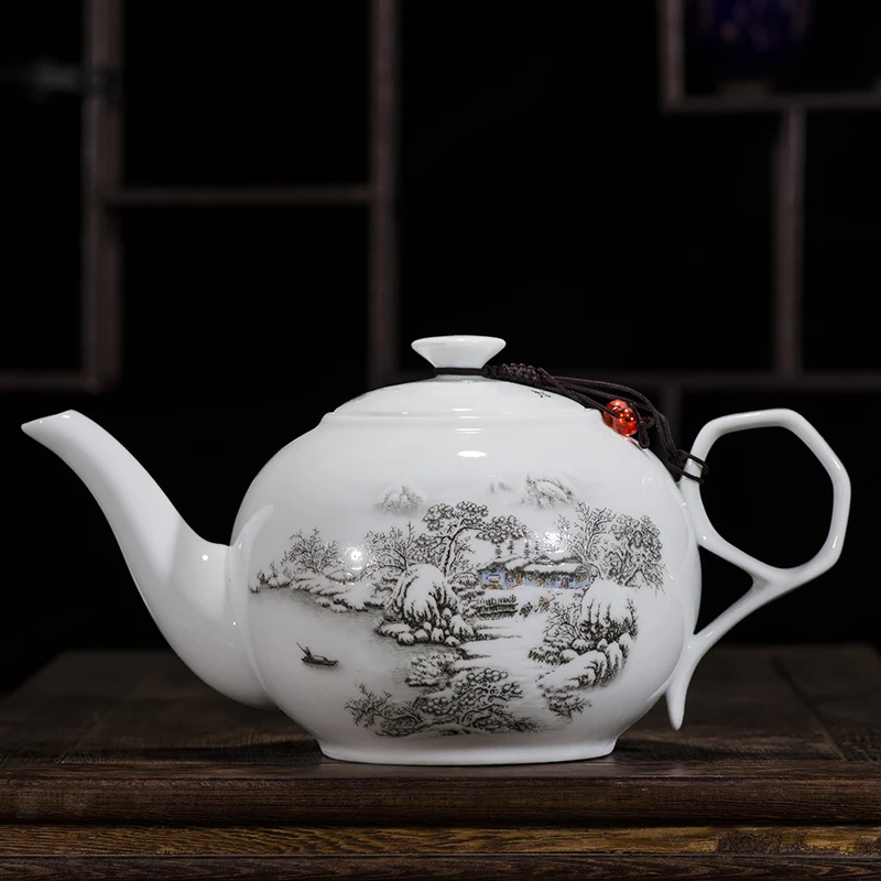 CHANSHOVA-Chinese Blue and White Thin Porcelain Teapot, High Capacity 320ml 1L Ceramic Tea Pot, Chinese Retro Tea Set, H145