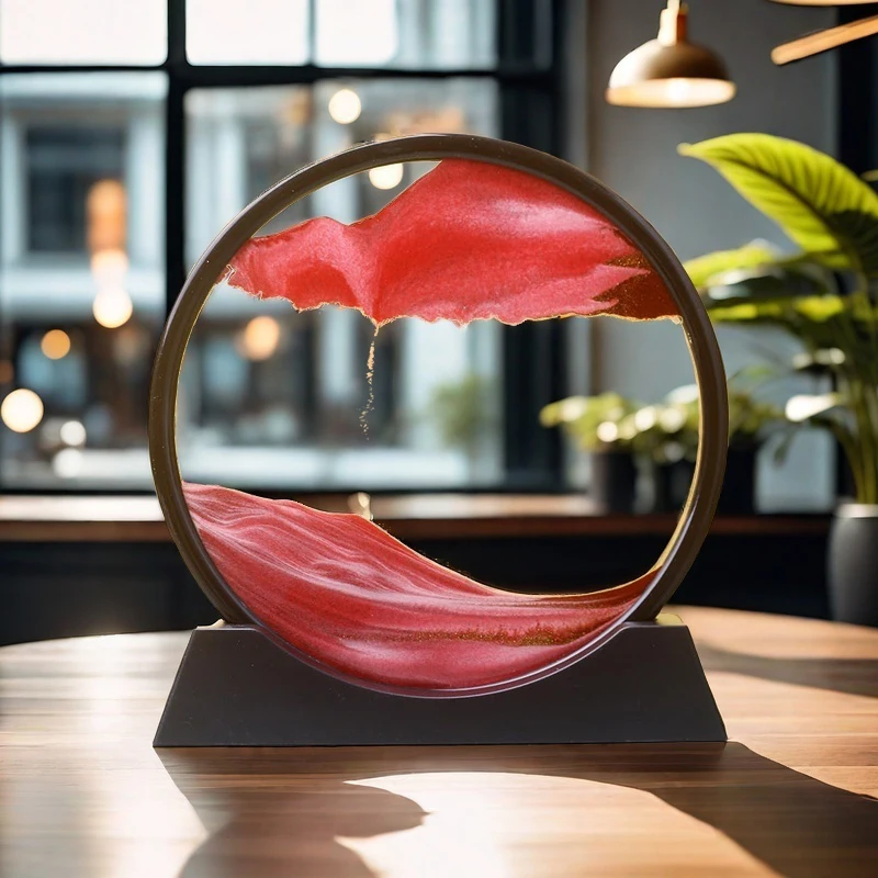 Dynamic Quicksand Desk Decor,Glass Moving Sand Art Dome for Home & Office,Blue red yellow 3D Flowing Sand Art Glass Decoration