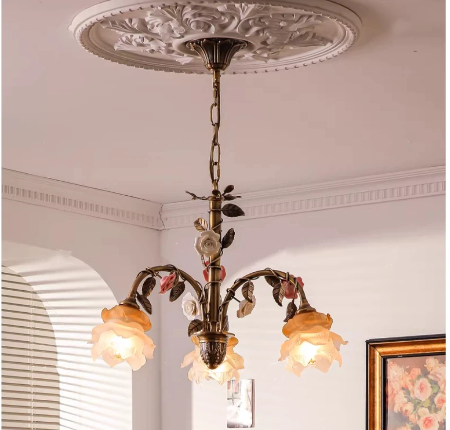 Ceramic Flower Copper Chandelier Deora Candle Style De Villa Entrance Living Bedroom Aisle Restaurant Decorative Pendent Light