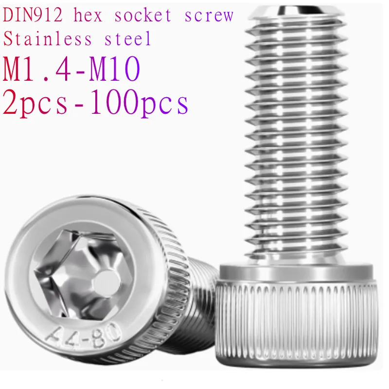 

5pcs-100pcs DIN912 Allen cap head screw M1.4 M1.6 M2 M2.5 M3 M4 M5 M6 M8 304 Stainless Steel Hexagon Hex Socket Screws