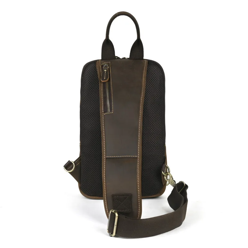 LD-Men's Genuine Leather Crazy Horse Leather Single Shoulder Backpack, Top Layer Cowhide, Large Capacity Crossbody Bag