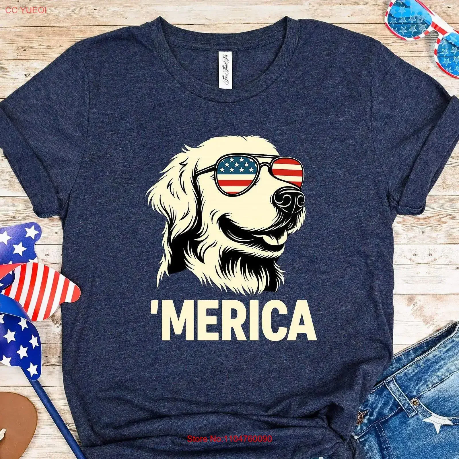 Merica Golden Retriever T Shirt 4th of July Dog Patriotic Lover Mom  vintage Washed fashion Soft Stretched Comfortable