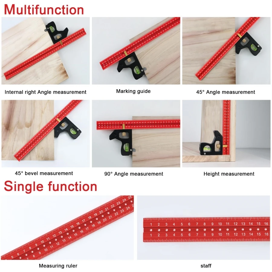30/40cm Multifunctional Combination Square Ruler, Woodworking Combination Angles Measuring Instrument for Accurate 90/45 Degree