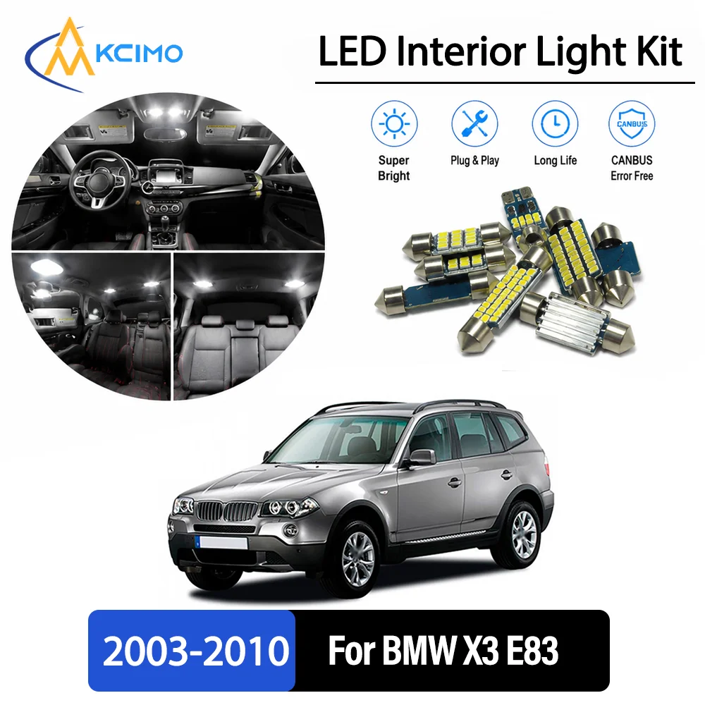 For BMW X3 E83 2003-2010 2004 2005 2006 Premium No-Wire Continuous Glow Auto Interior LED Bulb Remodel Set Cabin Refit Lamps