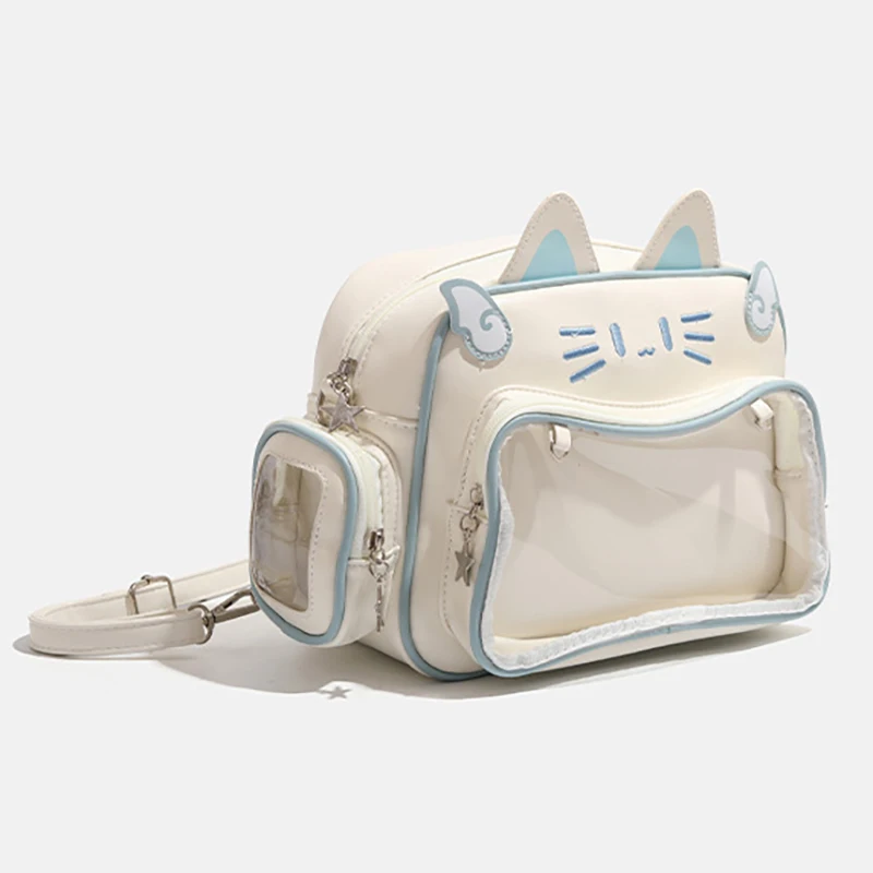 Y2K Ita Bag Cat PU Backpack – Foldable, Adjustable Strap, Secure Zipper, Preppy Style Cute Schoolbag