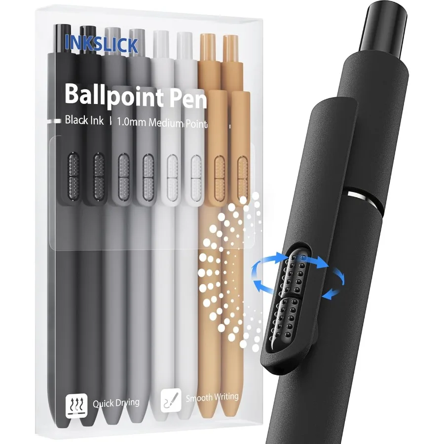 

8 шт. черные шариковые ручки 1 мм, средние чернильные ручки, гладкая шариковая ручка для письма для мужчин и женщин, классика, 8 шт.