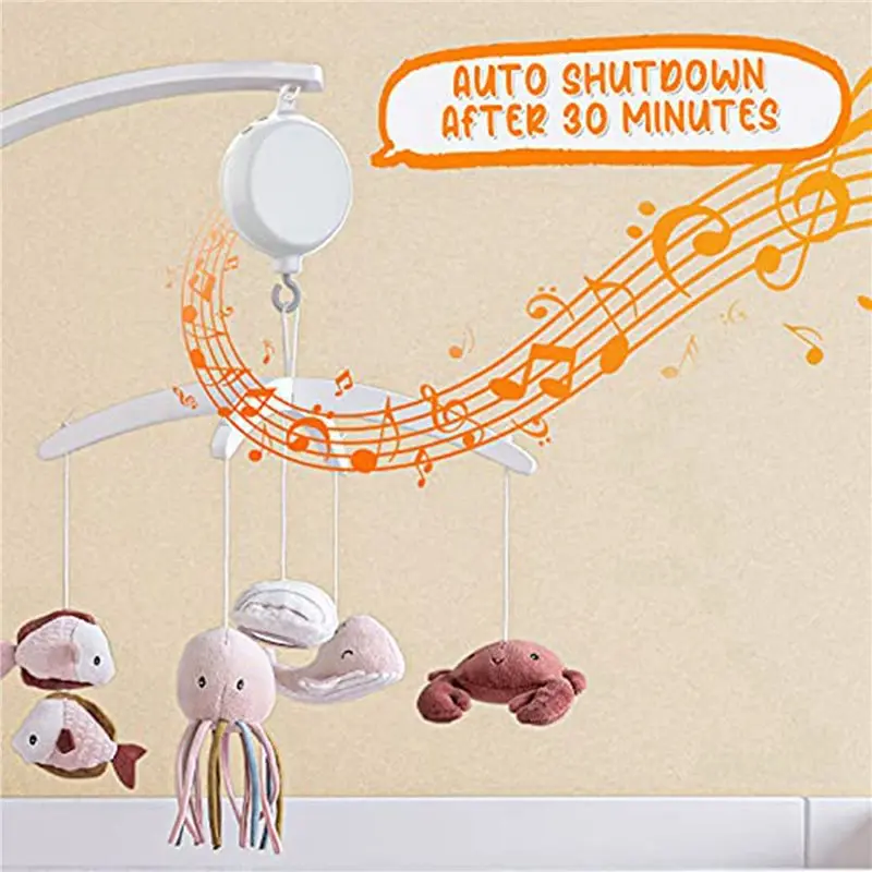 A76I-4X Crib Mobile Motor Baby Music Box Spinner With 3 Modes Volume Adjustable 12 Lullabies Auto-Off After 30 Minutes