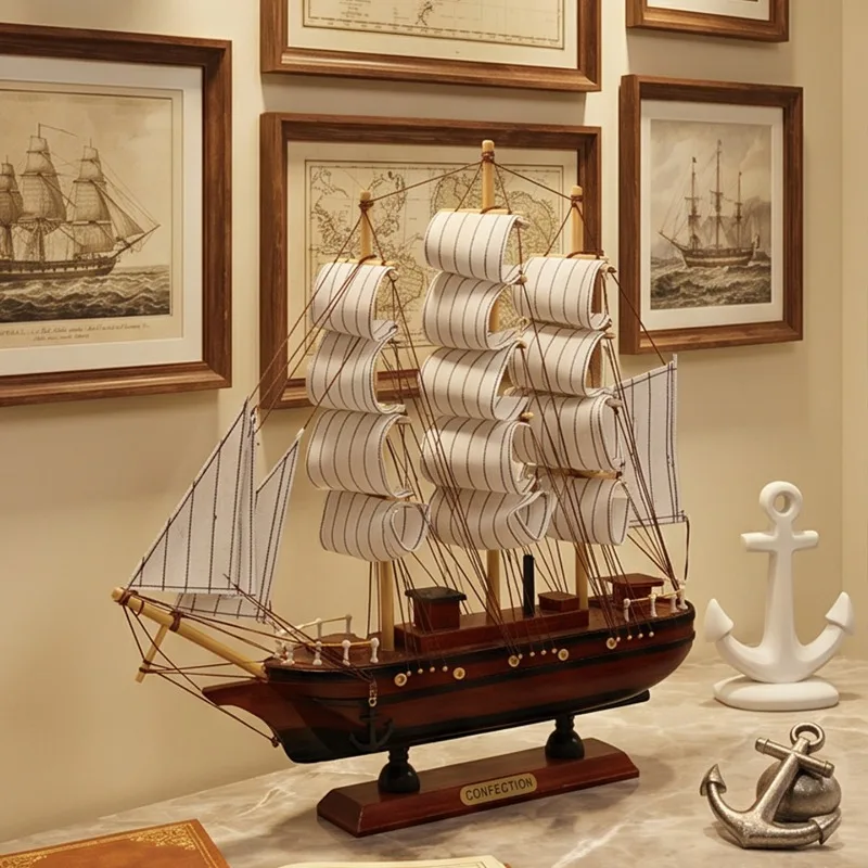 Elegant Wooden Sailboat Model Ornament Nordic Living Room Entrance Hall Tabletop Decoration Creative Commemorative Gift