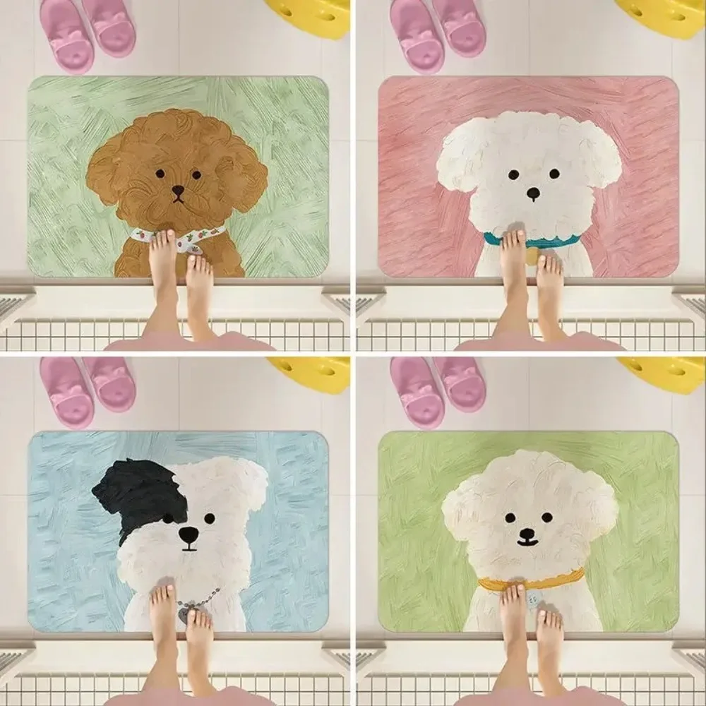 1PC Cartoon Puppy Bathroom Mat Creative Oil Painting Drying Diatom Mud Water Absorbing Mat Cute Bath Mats Home Decoration 카페트 러그