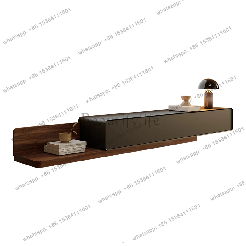 Modern simple telescopic TV cabinet size apartment Nordic walnut floor cabinet