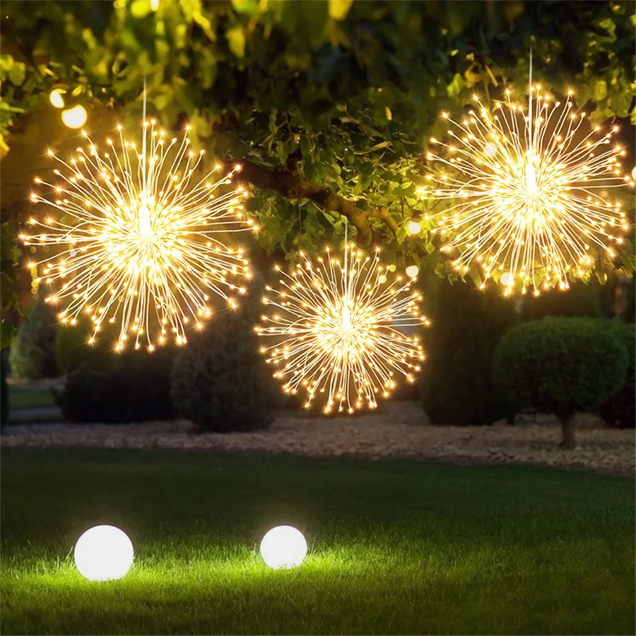 Guirxiété lumineuse en fil de cuivre pour feu d'artifice, 150/200 LED, 8 modes, pour fête de mariage et noël