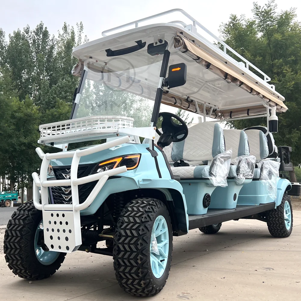 Street Legal Electric 72V Lithium Battery Golf Cart 6+2 8 Seater 5000W Sightseeing Scooter 4 Wheel Solar Electric Golf Cart