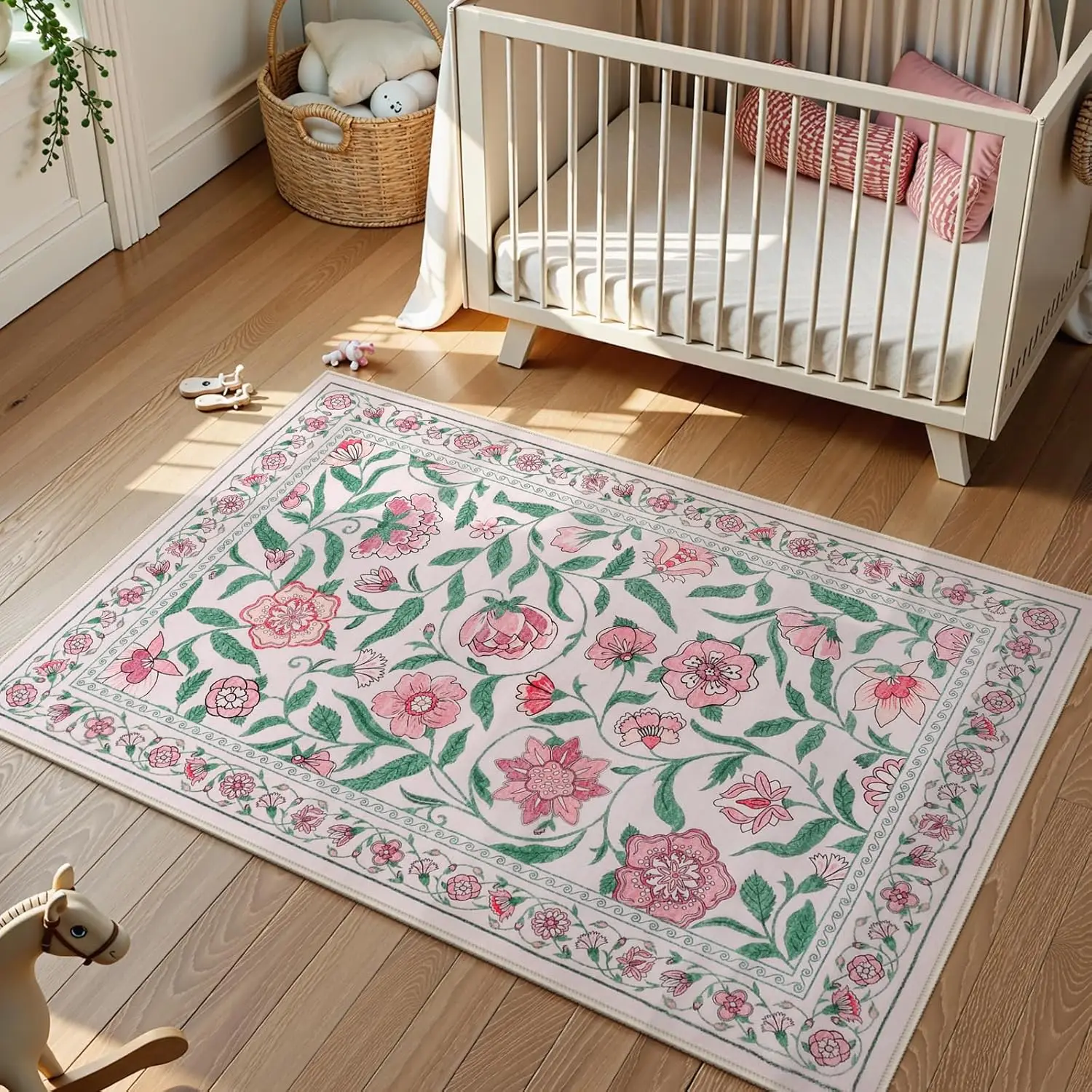 Bunter Blumenmuster-Teppich, Blumenrand, rutschfeste Bodenmatte, geeignet für Schlafzimmer, Sofa, Eingang, Teppich, Heimdekoration