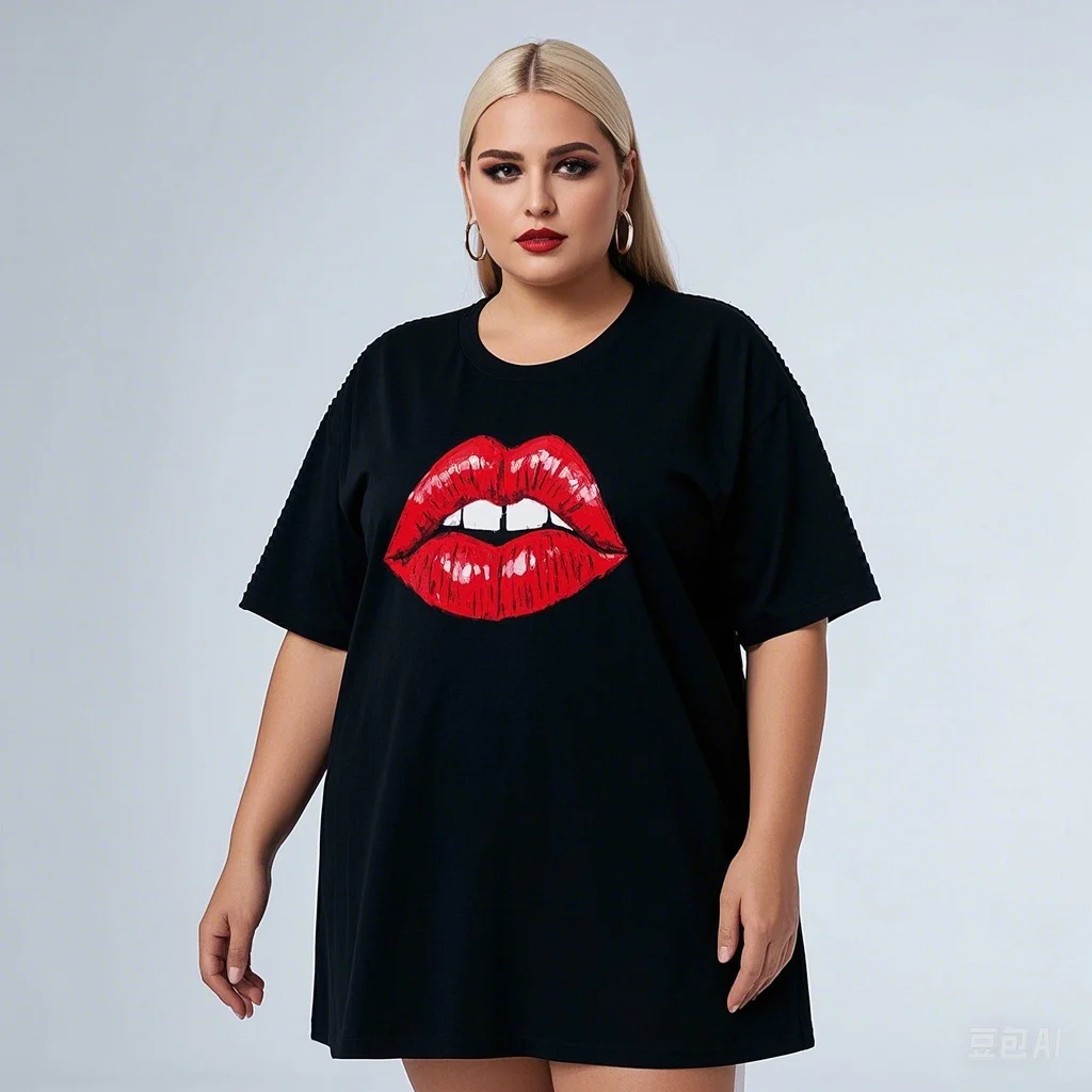 T-shirt à manches courtes pour femmes, grande taille, mode d'été, col rond imprimé en 3D, coupe confortable et ample