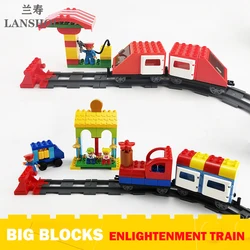 Big Size Building Blocks Toys Enlightenment Train Platform Gas Station Moc Assembly Large Bricks Parts Gift Electric Train Kids