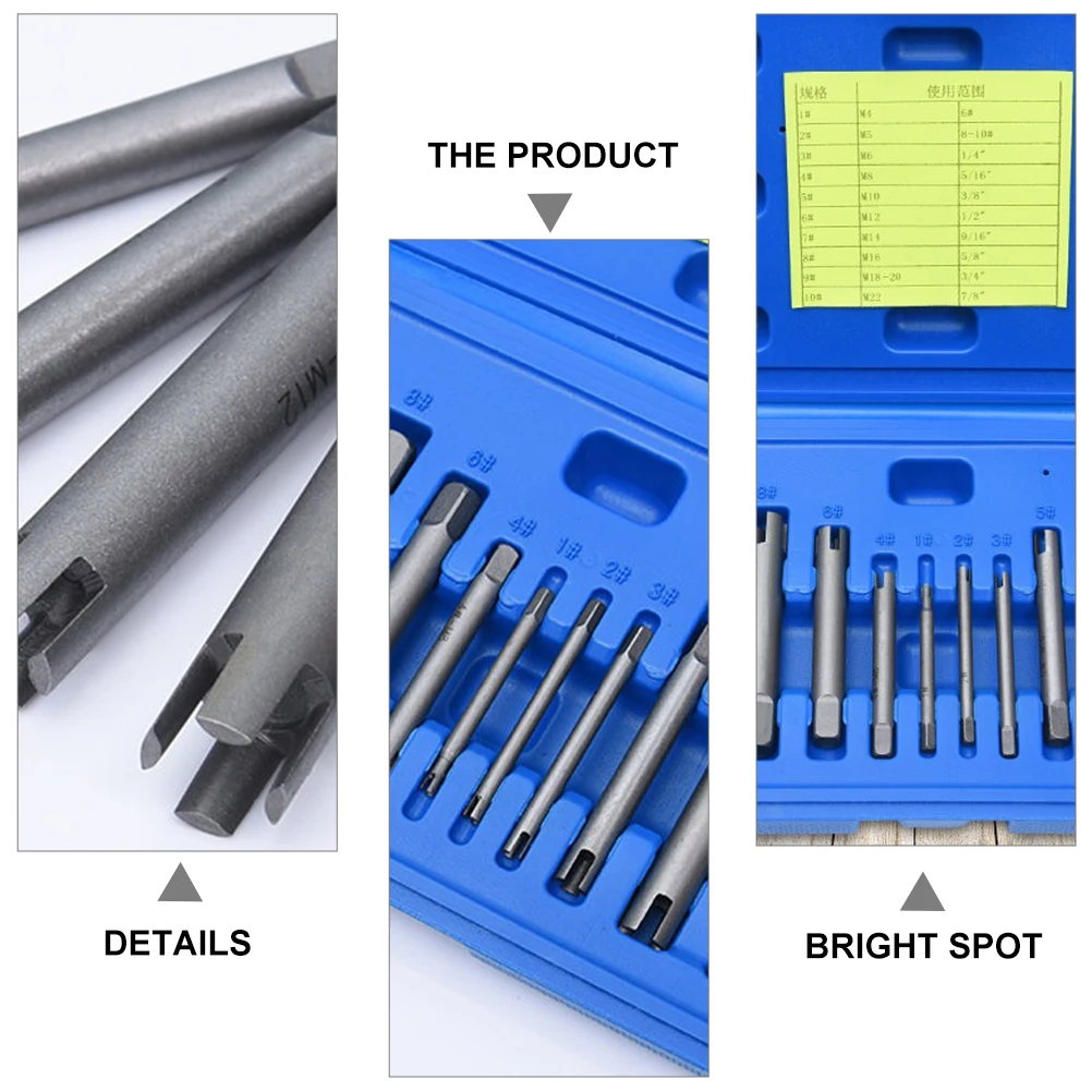 

10 pcs Alloy Tap Extractors Screw Removal Tool Set Broken Head Remover Wrench Corroded Material Kit M10 Four Jaw Design Durable