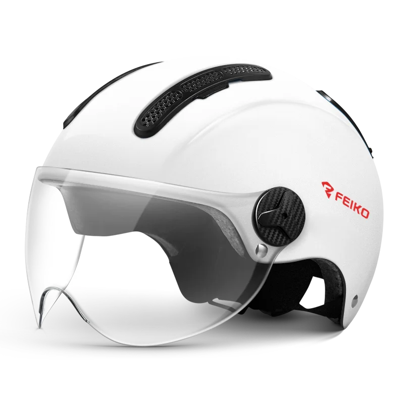 KUUVI Electric Bike Helmet Summer Breathable Electric Motorcycle Open Face Helmet Adult Dual Lenses Jet Scooter Half Helmets