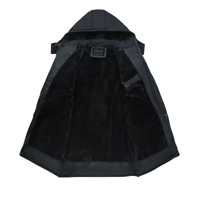 Winter Parkas Männer Fleece gefüttert verdicken warme wasserdichte Jacke lange Ärmel Mantel schwarze Oberbekleidung Tasche lässig lockeres Top