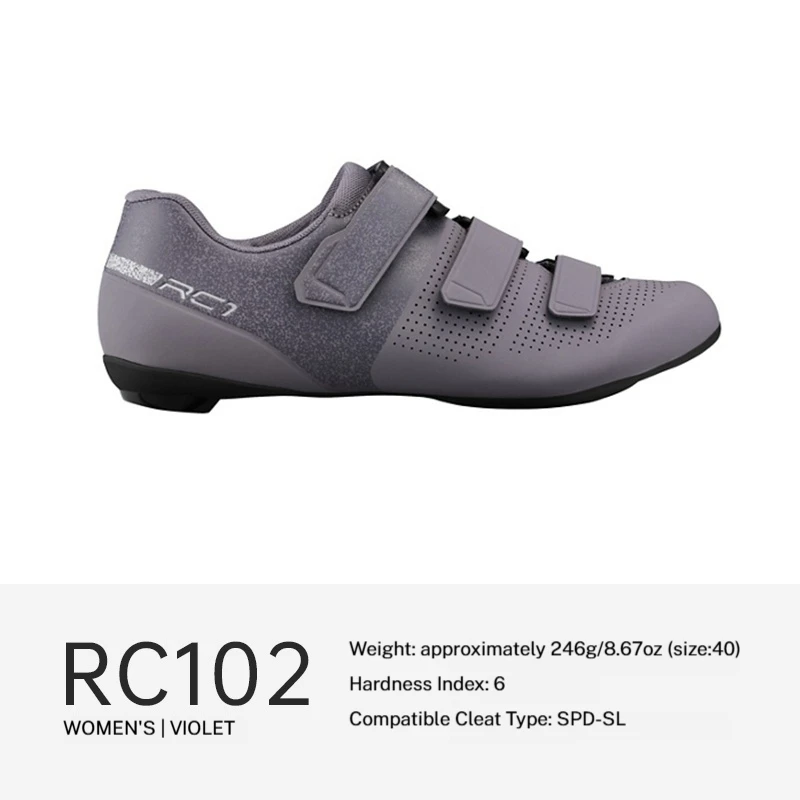 SHIMANO RC102 racefietschoenen, SPD-SL-schoenplaatjes, geschikt voor professionele racefietsen, heren- en damesmodellen, fietschoenen.
