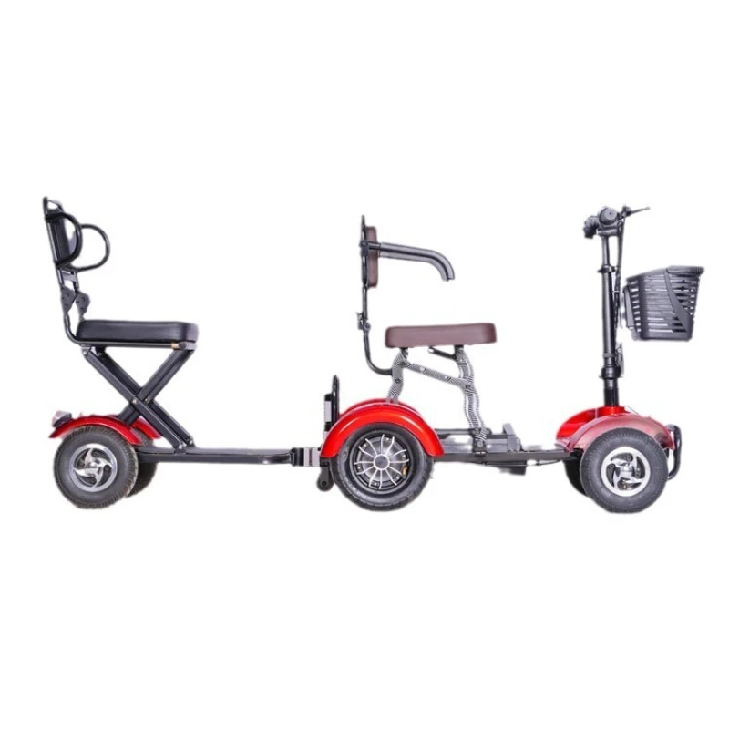 

Double folding electric four-wheeler hanging small train bucket connection portable two-seat elderly transportation leisure four