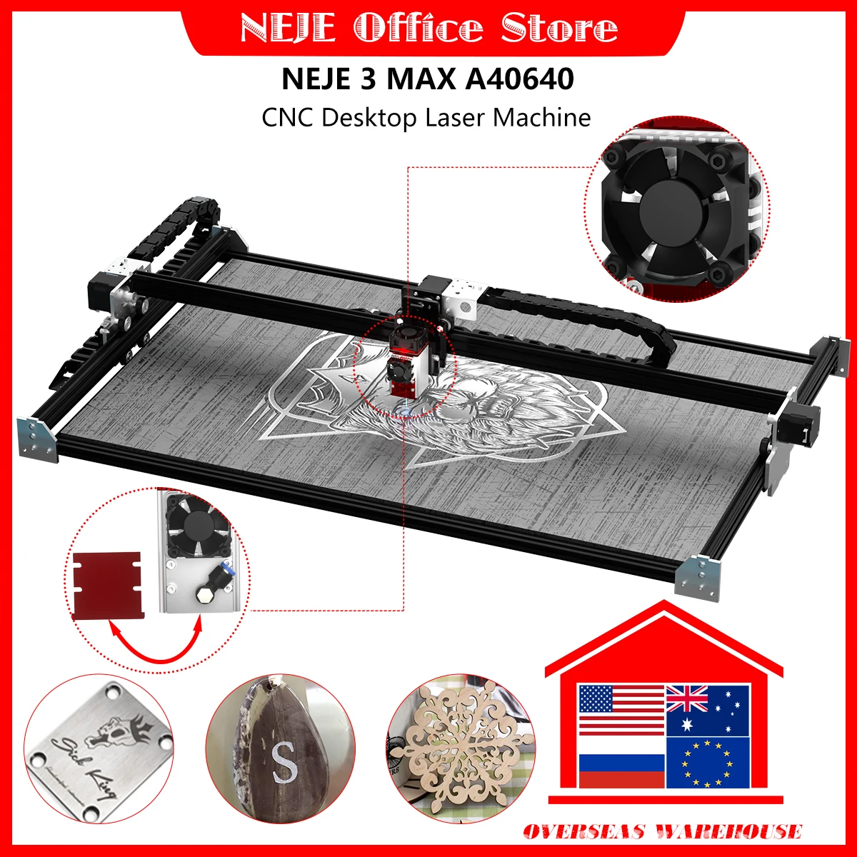Neje 3 Max E40 A40640 Cnc Laser Vaste Brandpuntsafstand Cnc Laser Graveur Hout Cutter Router Printer Rvs Mark Tool bluetooth
