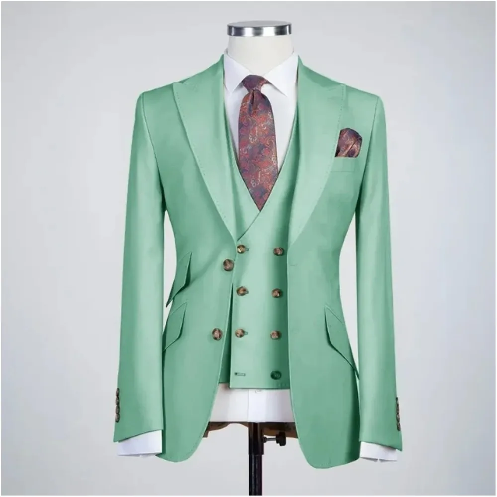 

Mint Green Men Suits Formal Slim Fit 3 Pieces Wedding Groom Prom Best Man Party Tuxedo Set Custom Made Peaked Lapel Mens Wear