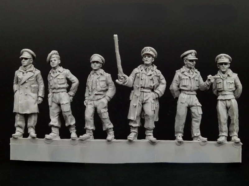 Kit de modelo de figura de resina fundida em escala 1/72, oficiales britânicos da segunda guerra mundial, 6 figuras sem pintura