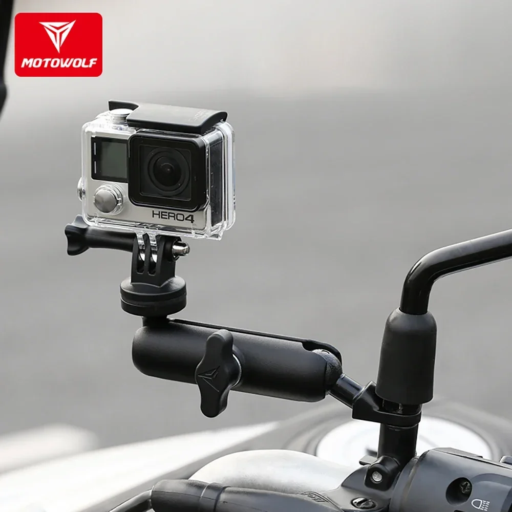 Motowolf Motorcycle Bike Camera Mirror Handelbar Holder Mount Bracket 1/4inch Stand for Gopro DJI Insta360 Action Cameras