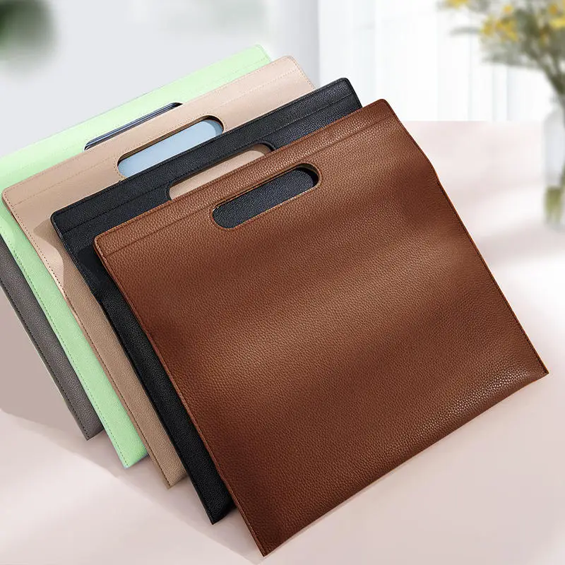 

New Business File Folder A4 Large Capacity Document Bag Slim Luxury Leather Tote Bag Woman Magnetic Tablet Bag Birthday Gift