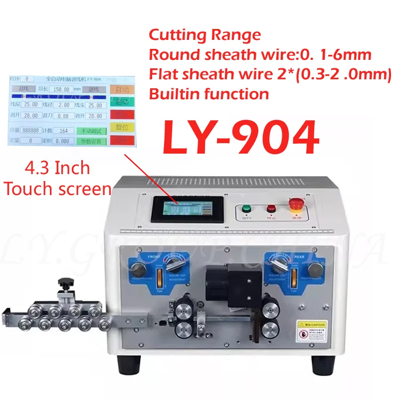 

LY 904 Automatic Round Flat Sheathed Wire Electric Peeling Stripping Cutting Machine 4 Wheels 4.3 Inch Touch Screen Control