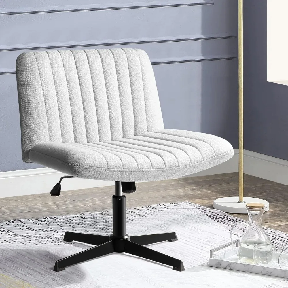 

PUKAMI Criss Cross Chair,Armless Cross Legged Office Desk Chair No Wheels,Fabric Padded Modern Swivel Height Adjustable Mid Back