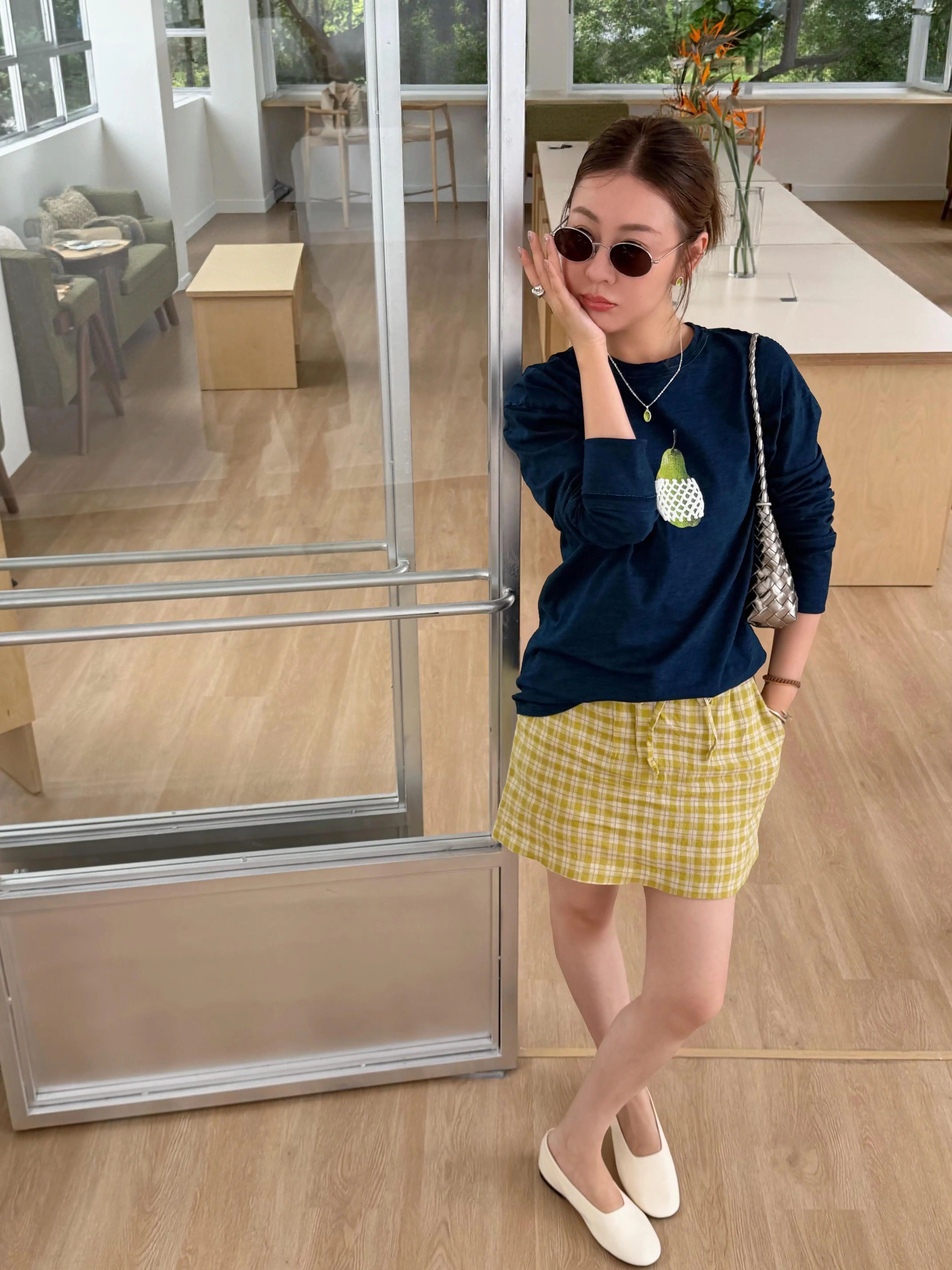 American Retro Yellow Plaid Linen Short Skirt Drawstring Anti-Light High End Natural Breathable Dry Half Skirt Women Summer