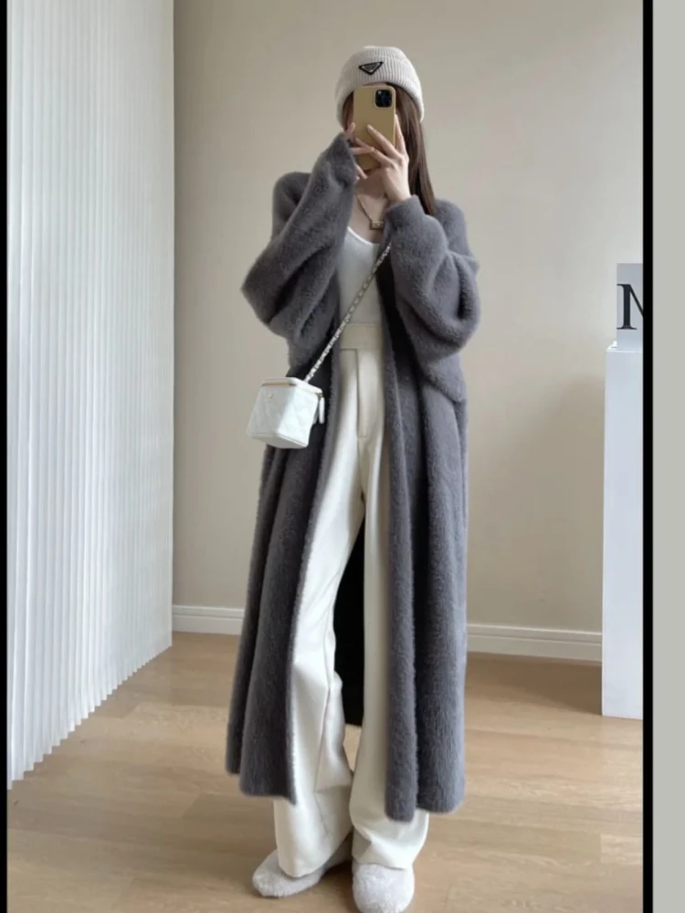 Fluffy Long Sweater Autumn Winter Women's Clothing Knit Cardigan Streetwear Mink Soft Y2k Trends Jumper Loose Long Sleeve Tops