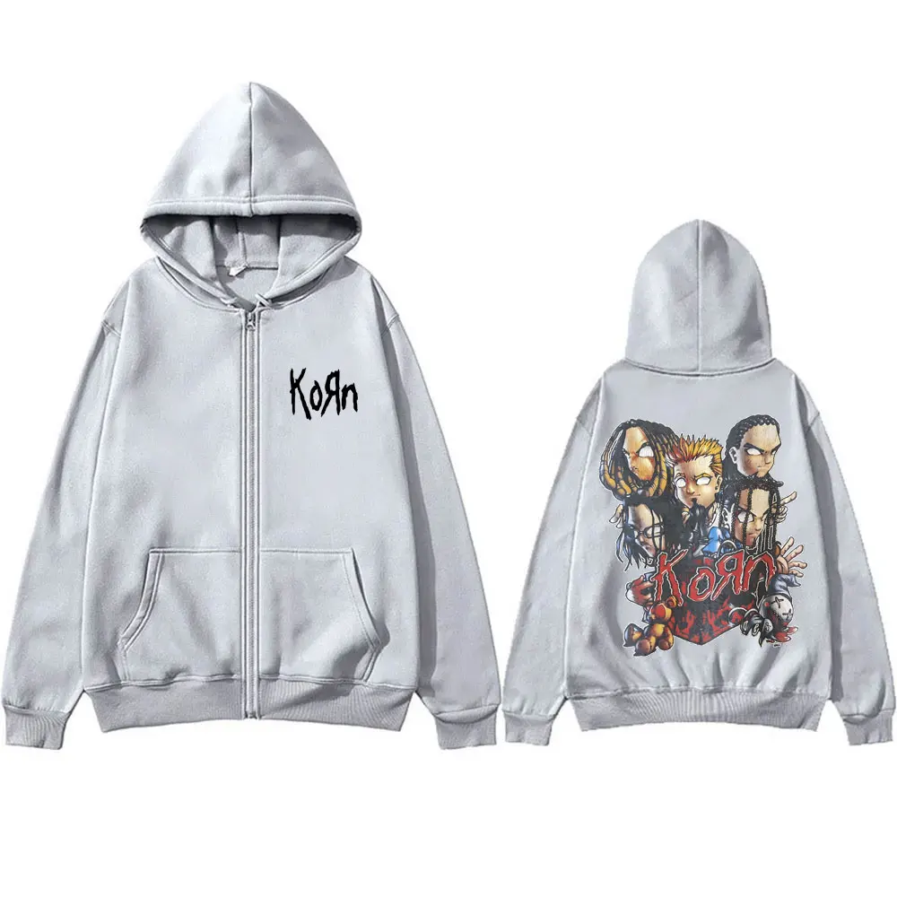 Sweat à capuche zippé imprimé dessin animé pour hommes et femmes, sweat à capuche Rock Band Korn, sweats à capuche musicaux en dermatmétal, veste zippée respirante à la mode