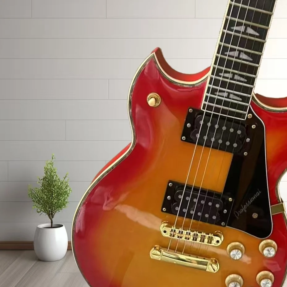 

Best-selling cherry red model / Bright electric guitar, black pickups, gold accessories, HH pickups