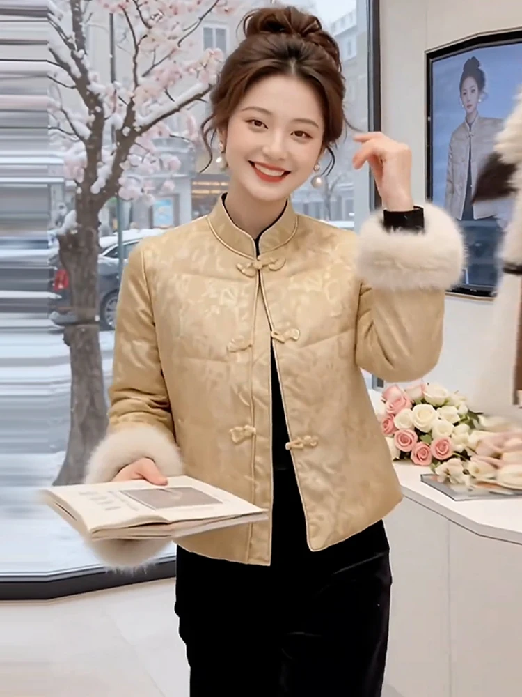 

Ele New Chinese Sle Embroidered Cotton Jaet Women's Faionable Winter Outerwear Sli Unique Little Cotton Coat