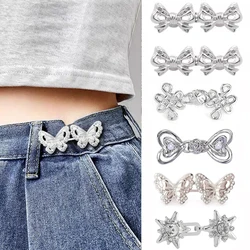 2Piece Jeans Waist Tightener Adjuster Kit, Effortless No Sew Tightening, Silver Adjustable Buttons Fit on Loose Jeans & Pants 