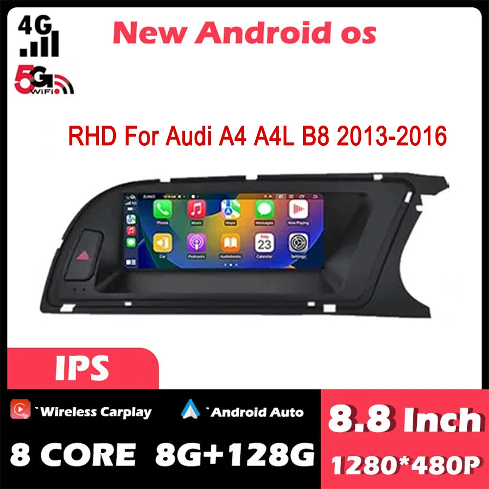 8.8 palec Android 14 dotek obrazovka pro audi dálnice a4 A4L B8 2013-2016 RHD auto Carplay monitory multimediální audio rádio hráč video