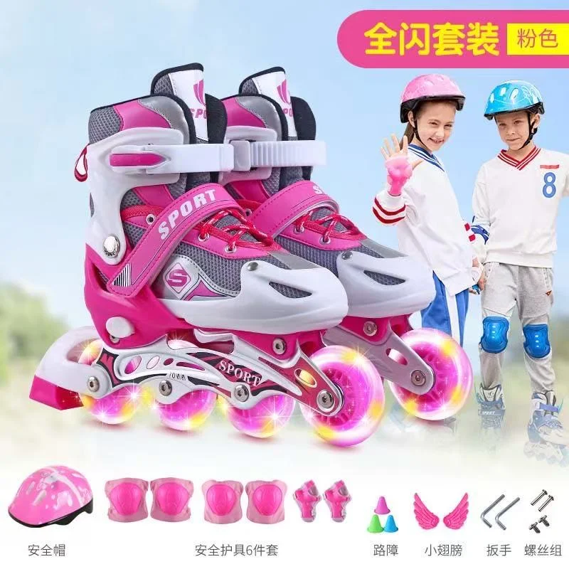 Equipo completo de patines para niños: patines rectos ajustables con luces LED para niños, unisex para niñas y niños