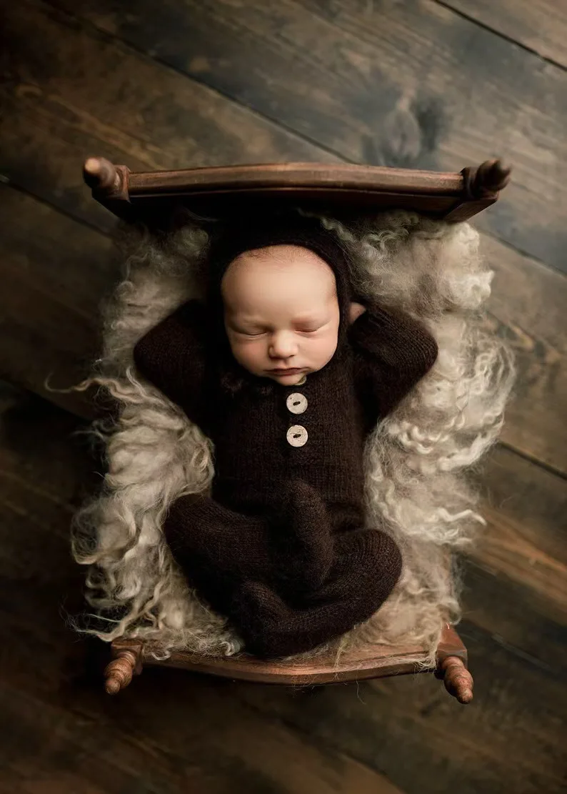 Newborn Photography Props Outfit Knitted Wool Baby Jumpsuit Hat  Photoshoot Clothing