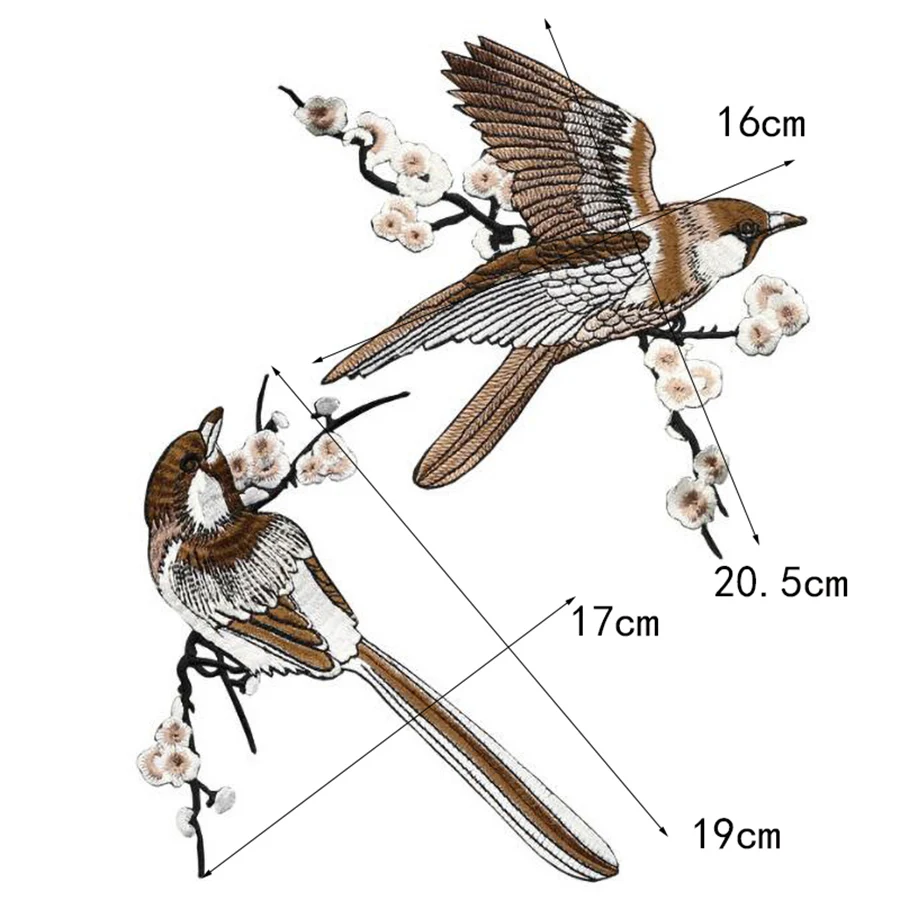 1 para brązowych sroki łatka ptak haftowanych naprasowywane aplikacje sukienka z tkaniny naprawy