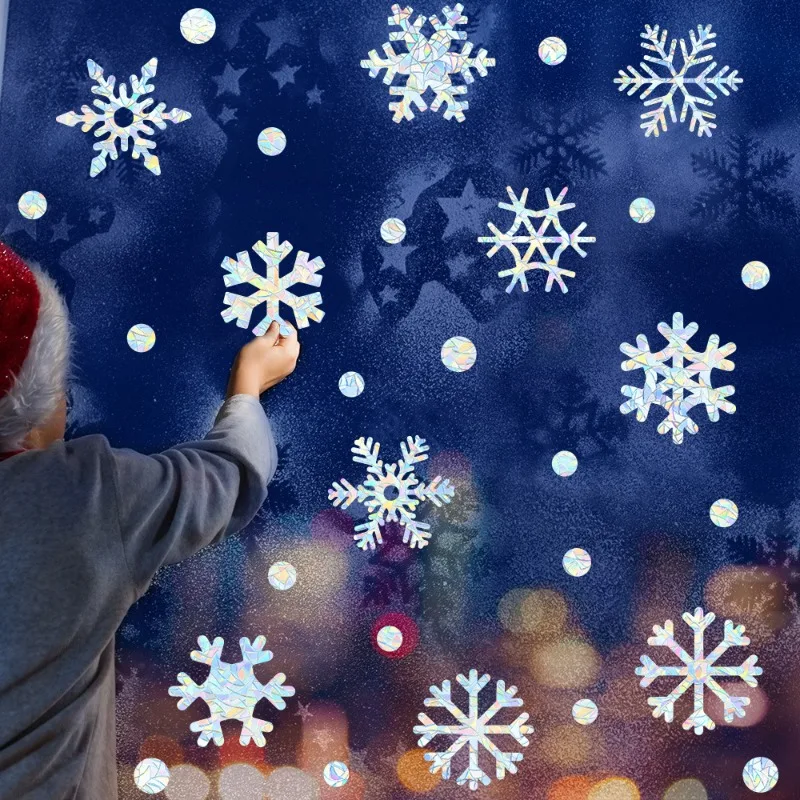2026 New Laser Iridescent Snowflake Polka Dot Window Clings Christmas Decorative Stickers for Glass Doors Windows Decorative