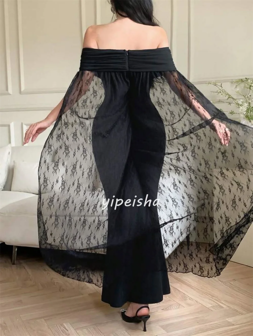 Customized Modern Style Classic Jersey Pleat Column Off-the-shoulder Ankle Length Dresses Bespoke Occasion Dresses Matching