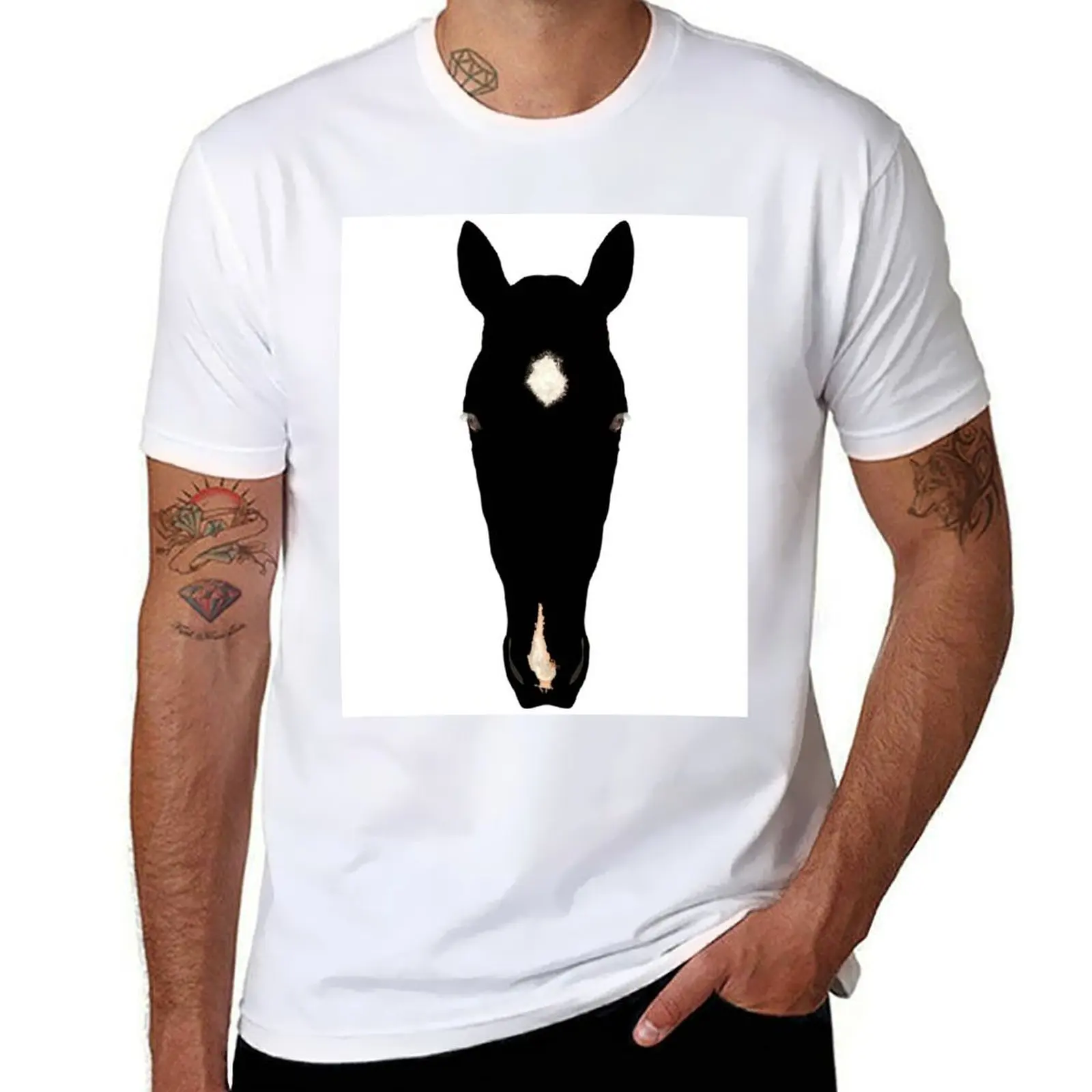 Horse Head Silhouette With Blaze Black on White T-Shirt Clothing cute tops basketball graphic tees luxury clothes men